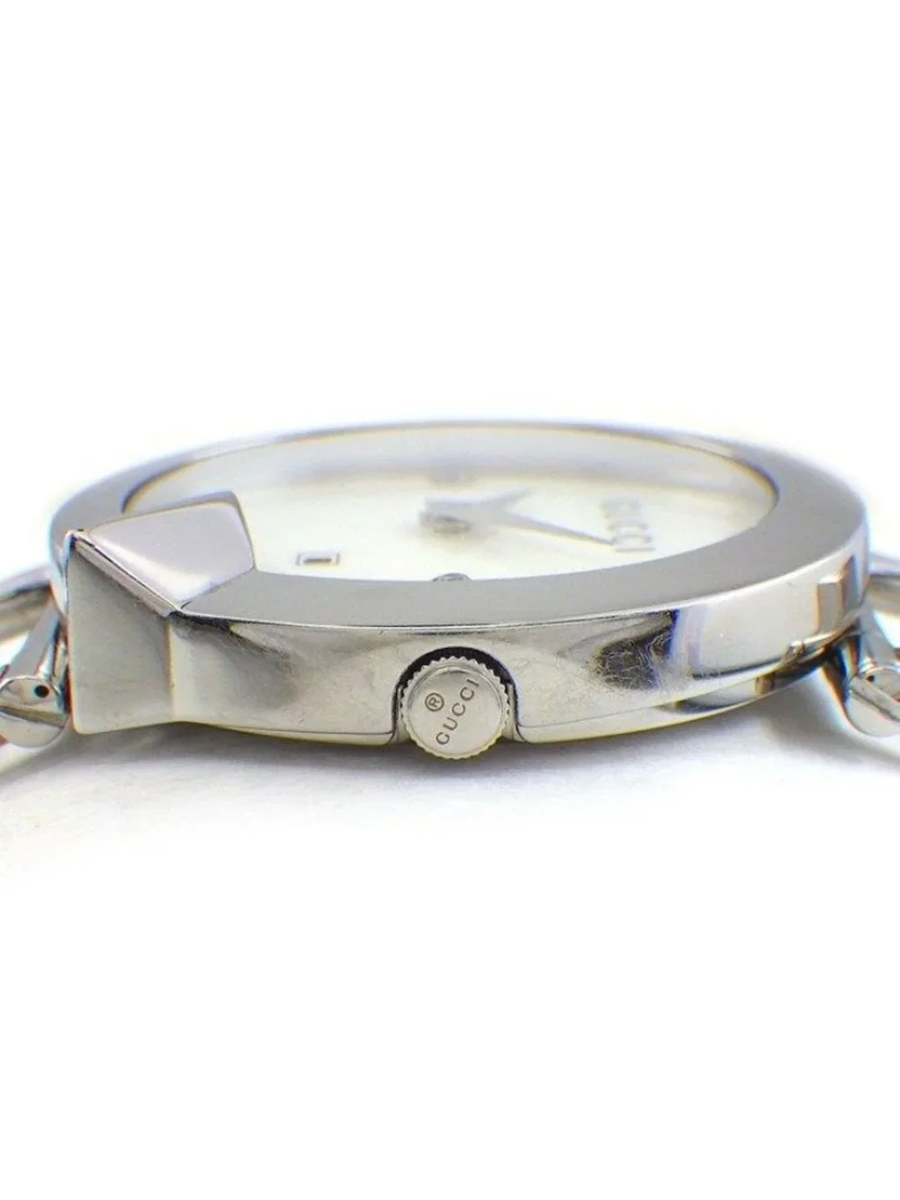 Gucci Watch Kiodo 122.5 Horsebit 3 Point Diamond Index White Shell Dial Date SS